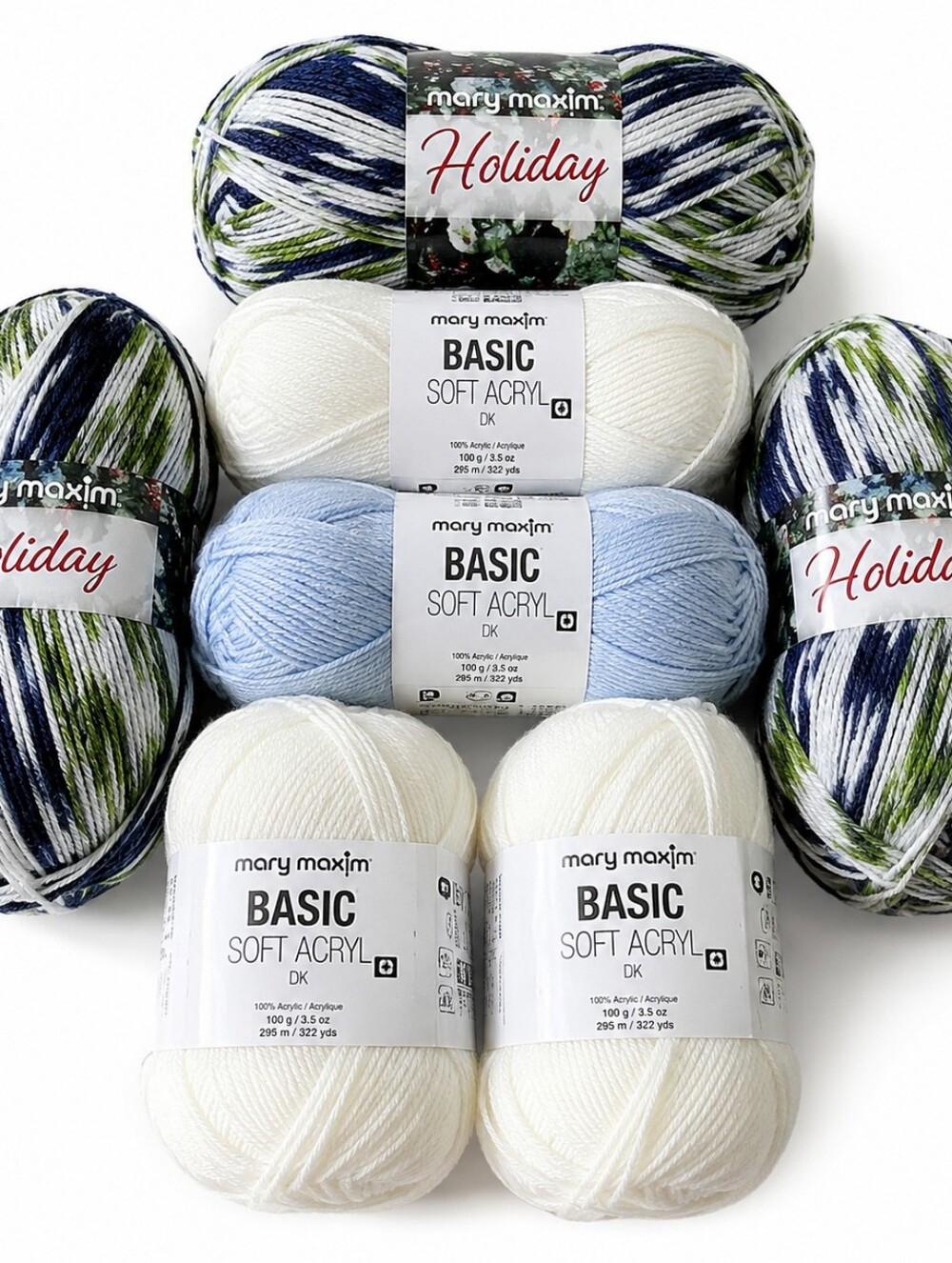 Title:7 Skein Yarn Lot – Mary Maxim Holiday & Rico Soft Acrylic DK – Blue Green